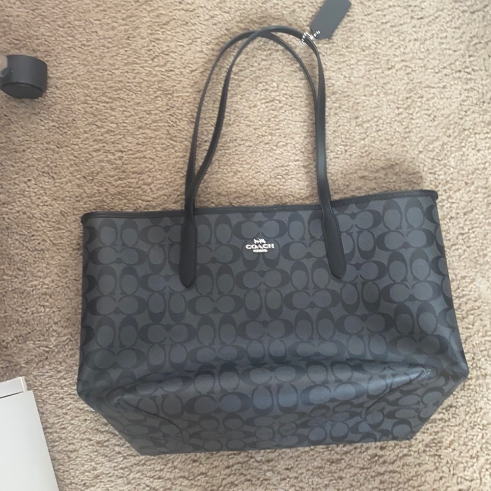 Coach Black Tote, Burgundy inside, Can hold a lot, Used once